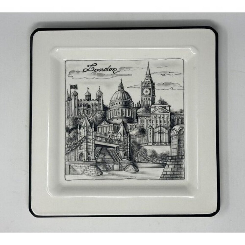 BRUNELLI CITIES LONDON Square Dinner Plate Black White Wall Decor Made In Italy - Picture 7 of 10